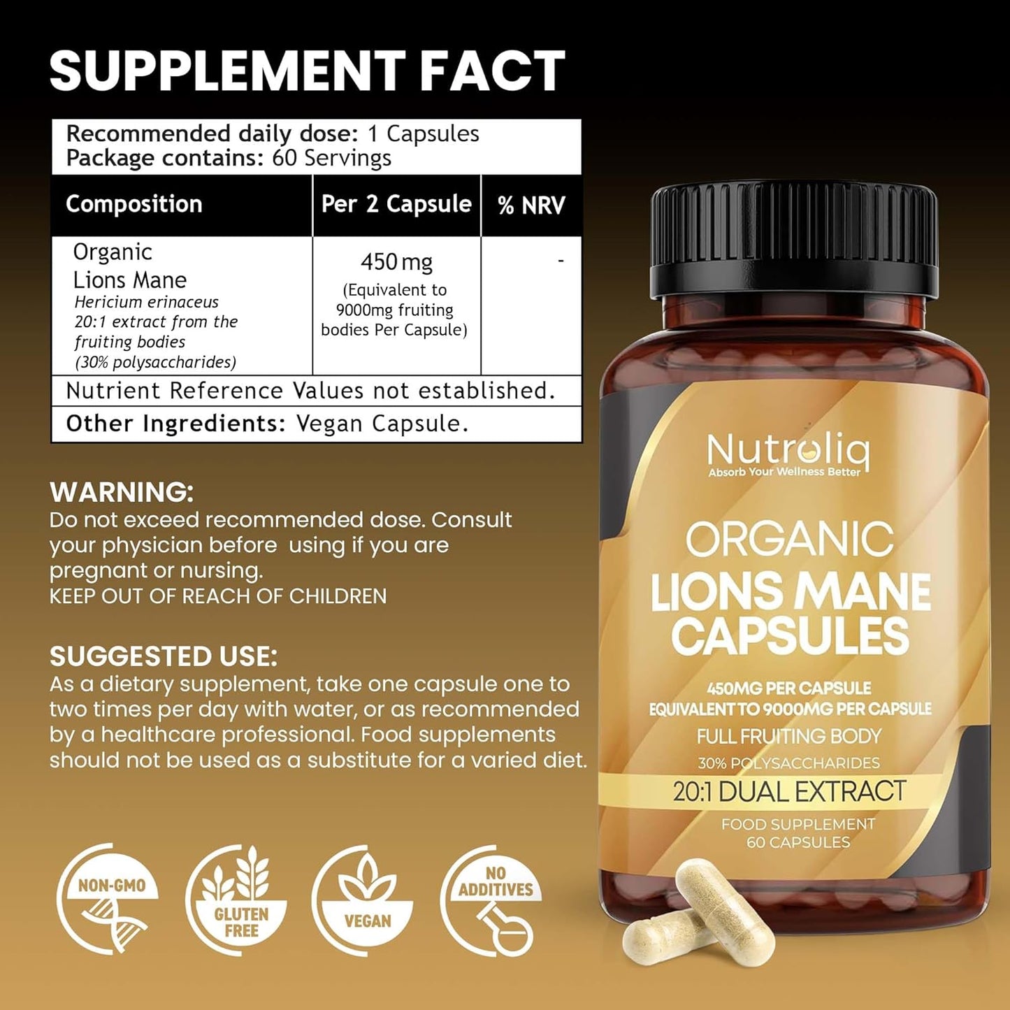 Nutroliq Organic Lions Mane Capsules