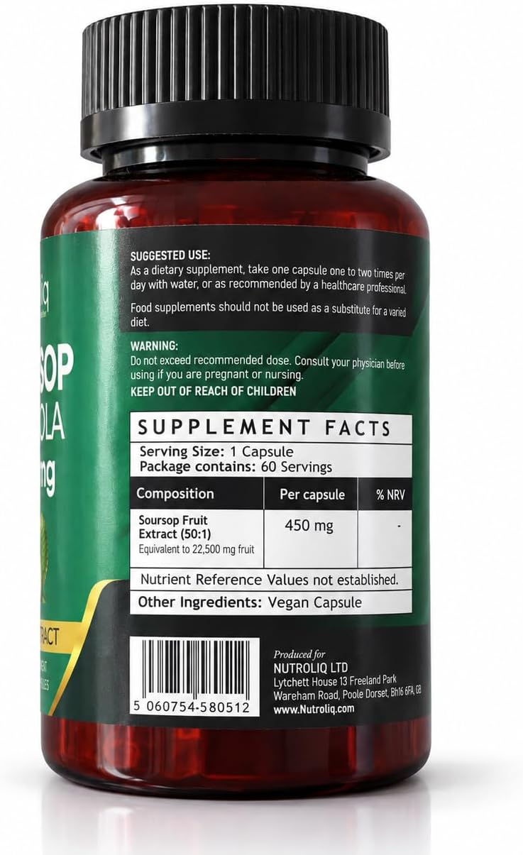 Nutroliq Soursop Graviola 22,500mg Equivalent - 50:1 Extract - 60 Vegan Capsules – product image 2