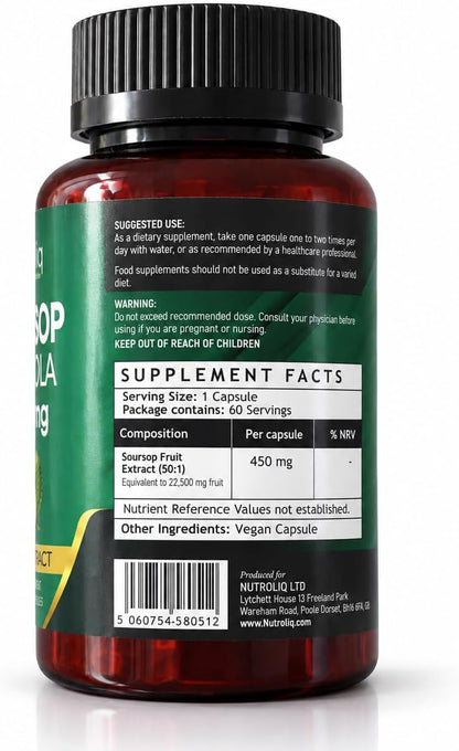 Nutroliq Soursop Graviola 22,500mg Equivalent - 50:1 Extract - 60 Vegan Capsules – product image 2