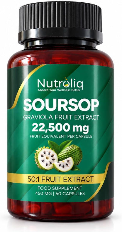 Nutroliq Soursop Graviola 22,500mg Equivalent - 50:1 Extract - 60 Vegan Capsules – product image 1
