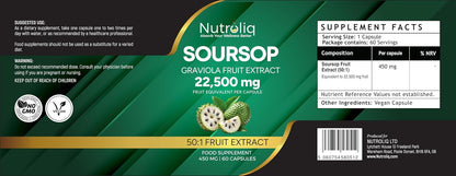 Nutroliq Soursop Graviola 22,500mg Equivalent - 50:1 Extract - 60 Vegan Capsules – product image 3