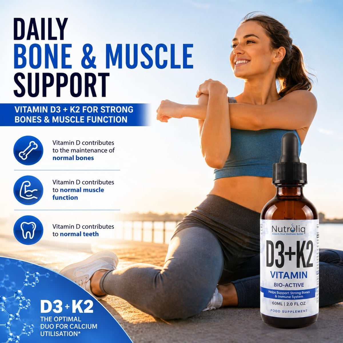 Nutroliq Vitamin D3 + K2 Liquid Drops 60ml – product image 6