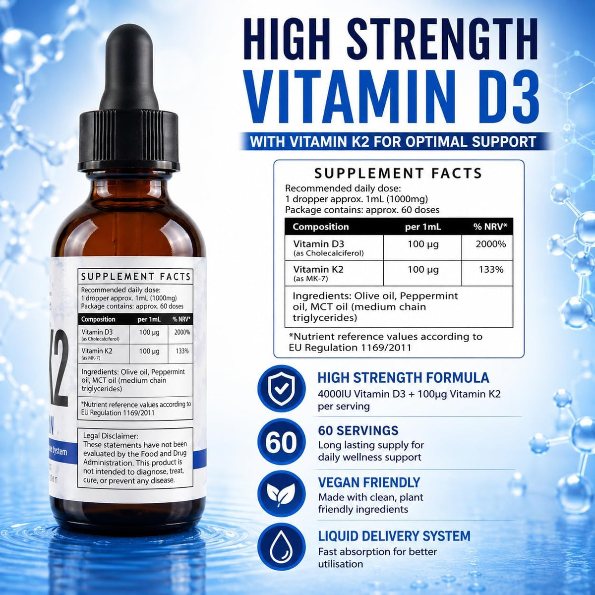 Nutroliq Vitamin D3 + K2 Liquid Drops 60ml – product image 2