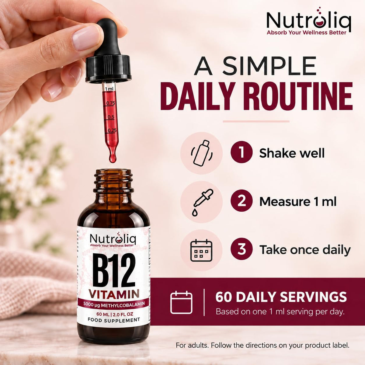 Nutroliq Vitamin B12 Liquid Drops 60ml – product image 4
