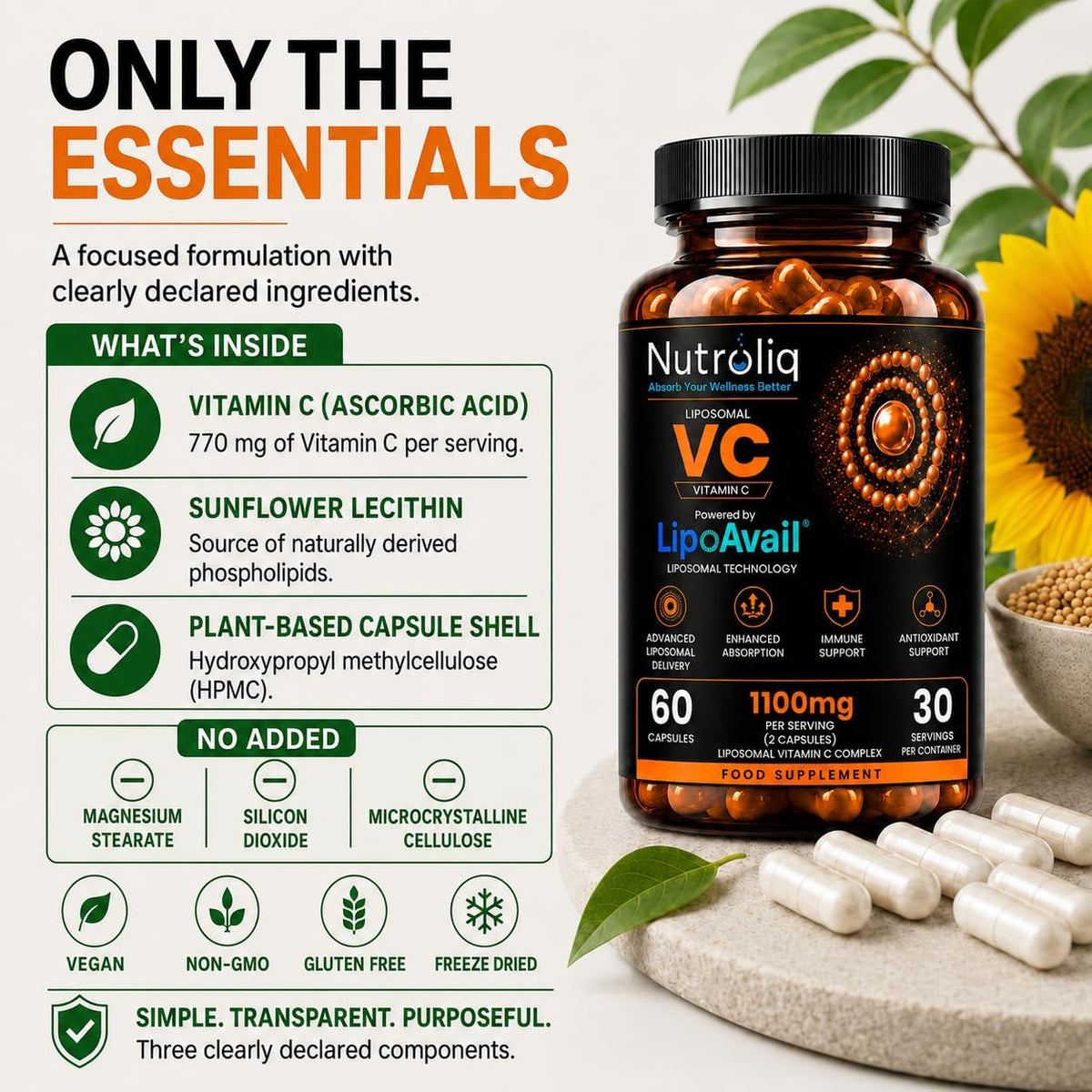 Nutroliq Liposomal Vitamin C Capsules – 60 Capsules – product image 9