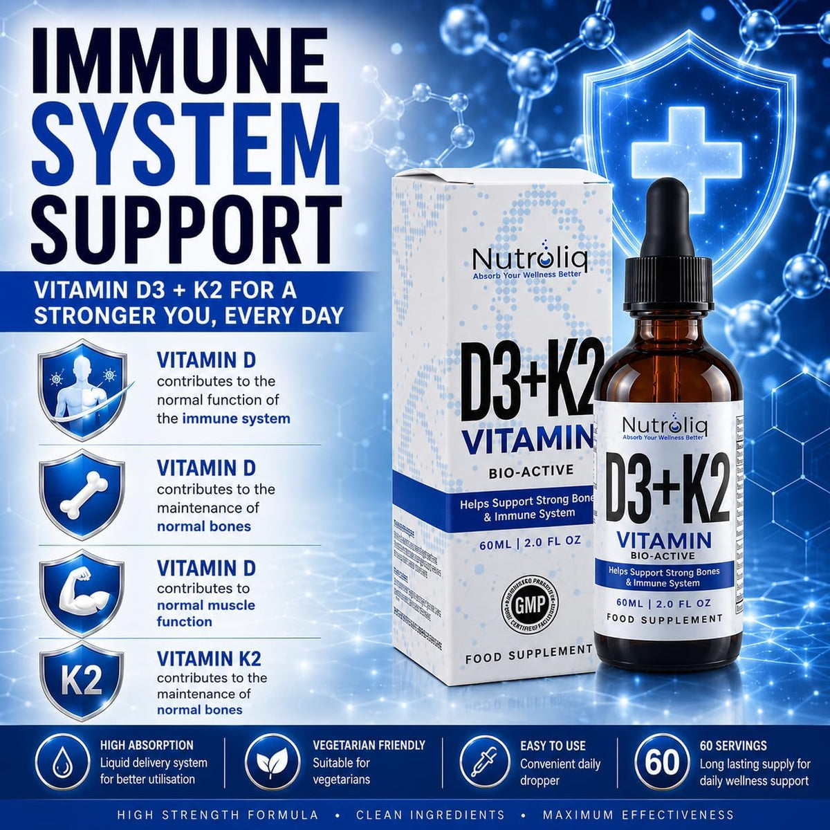 Nutroliq Vitamin D3 + K2 Liquid Drops 60ml – product image 7