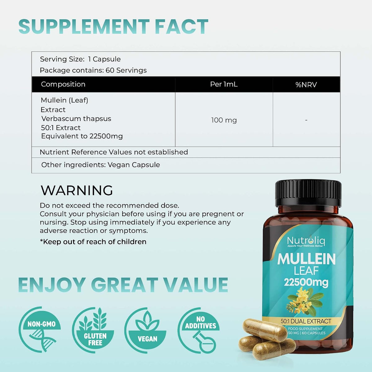 Nutroliq Mullein Leaf 50:1 Extract Capsules – product image 6