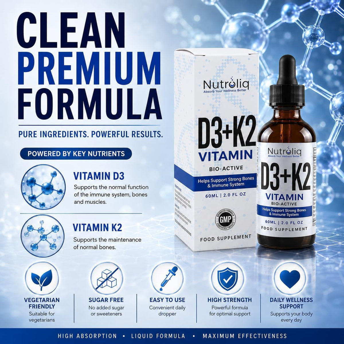 Nutroliq Vitamin D3 + K2 Liquid Drops 60ml – product image 4