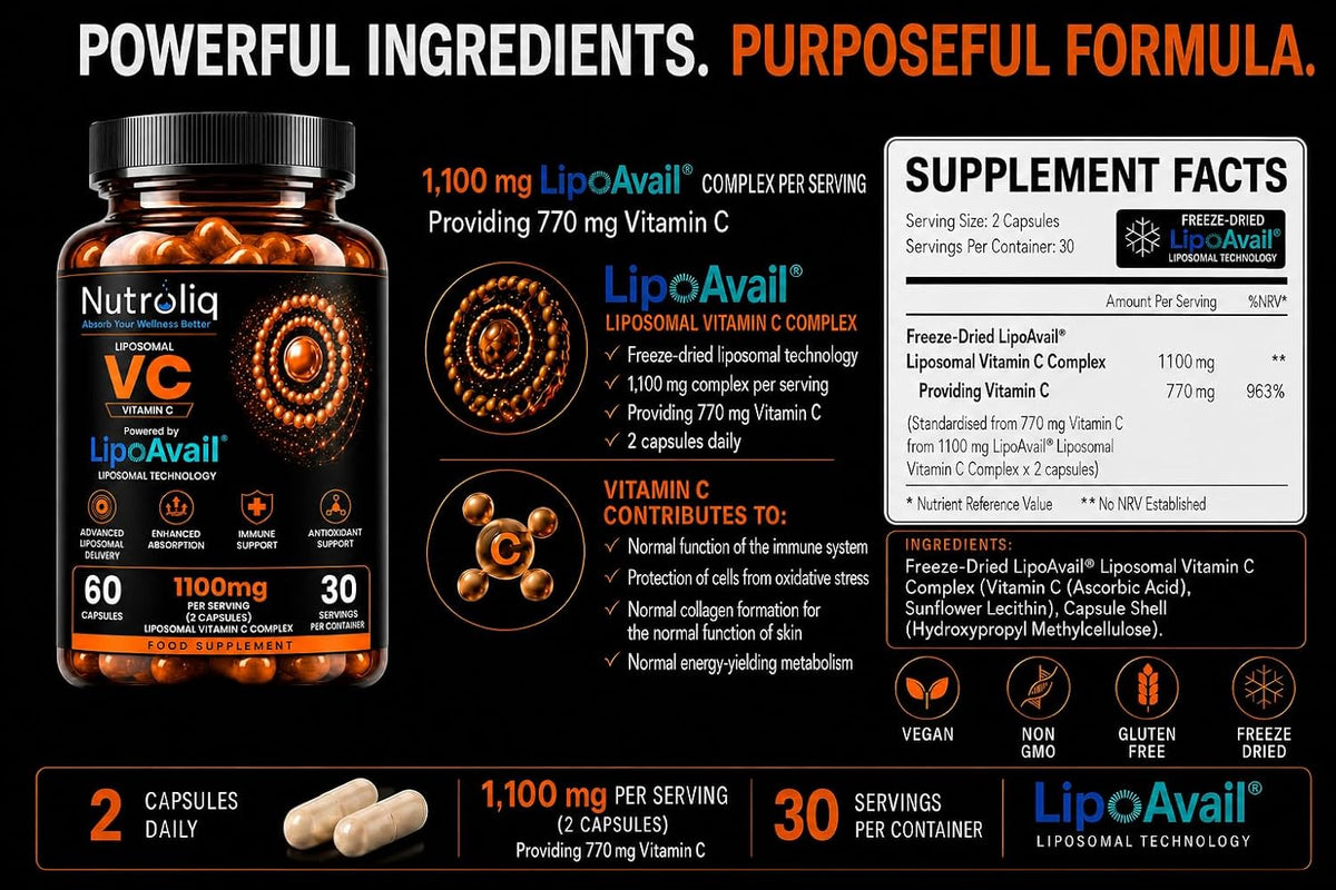 Nutroliq Liposomal Vitamin C Capsules – 60 Capsules – product image 3