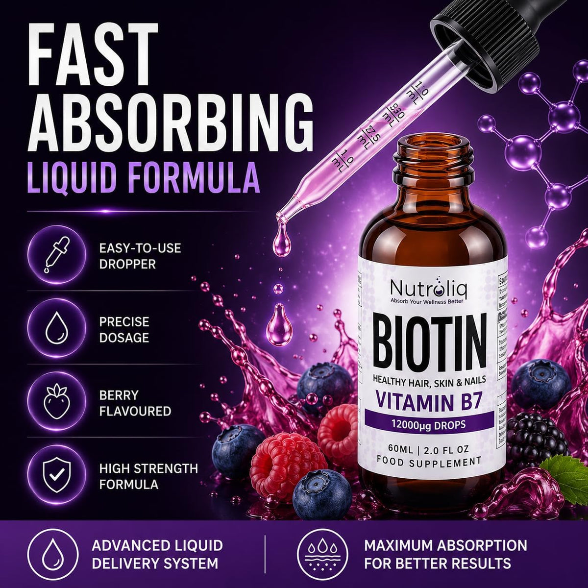 Nutroliq Biotin Liquid Drops 60ml – product image 3