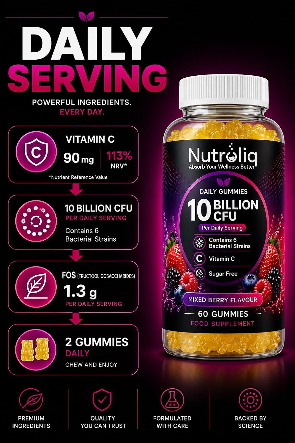 Nutroliq Daily Gummies – 10 Billion CFU + Vitamin C