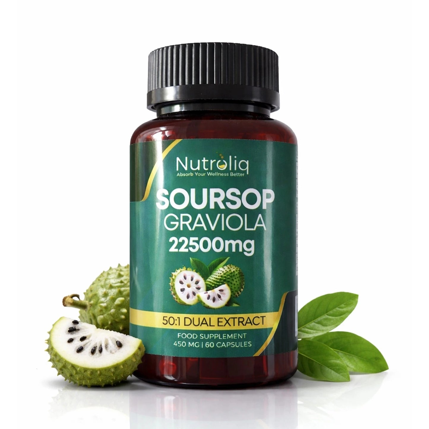 Nutroliq Soursop Graviola 22,500mg Equivalent - 50:1 Extract - 60 Vegan Capsules