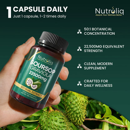 Nutroliq Soursop Graviola 22,500mg Equivalent - 50:1 Extract - 60 Vegan Capsules