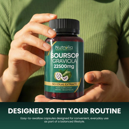 Nutroliq Soursop Graviola 22,500mg Equivalent - 50:1 Extract - 60 Vegan Capsules